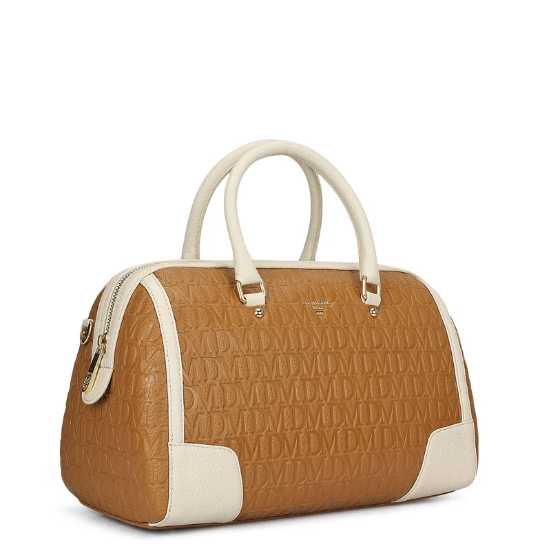 دا ميلانو حقيبة جلدية متوسطة بتصميم مونوجرام وقوس - لون كراميل